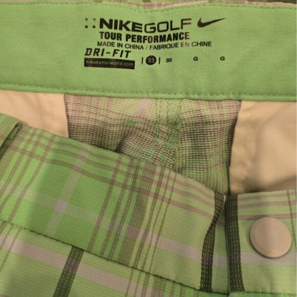 Nike Golf Tour Performance Dri-FIT Shorts in Green Plaid – EUC Size 33 - Picture 5 of 6